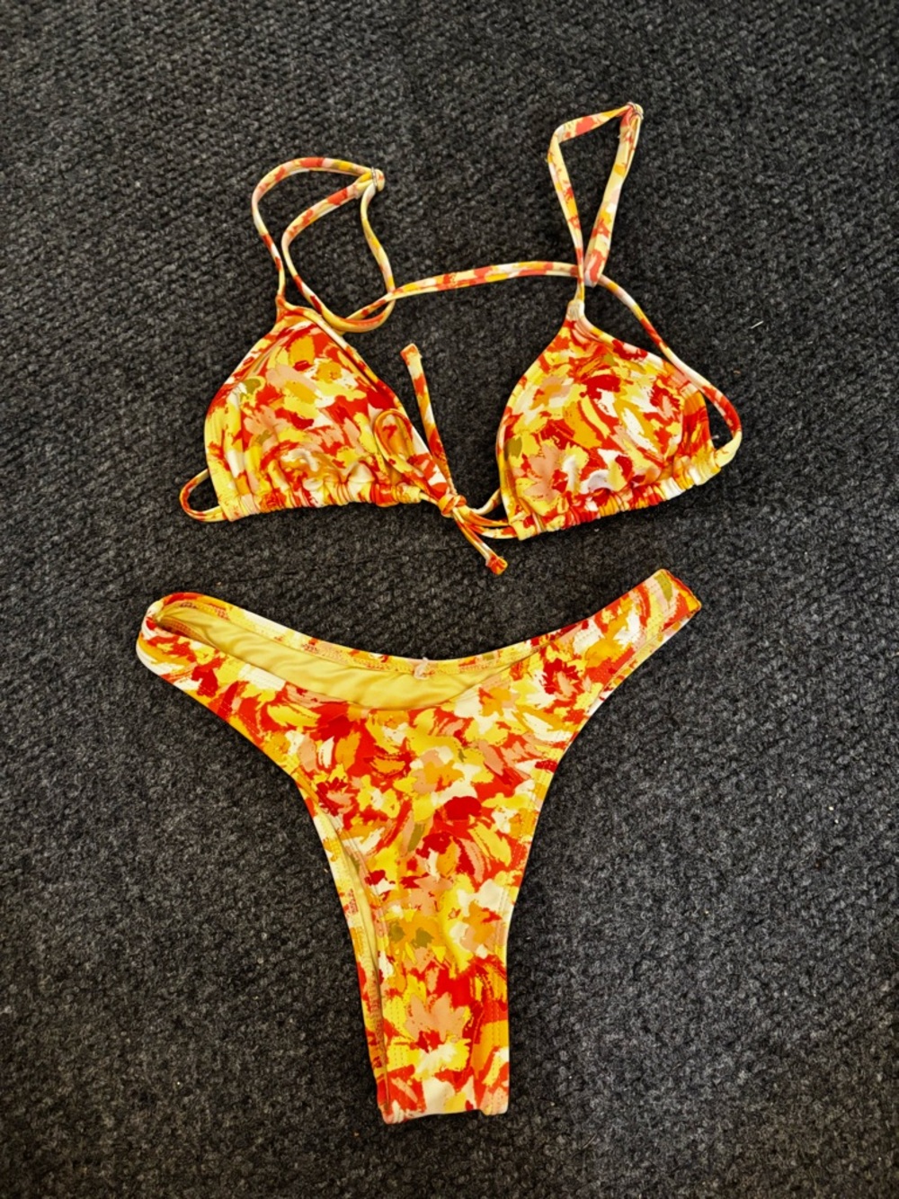 Cupshe Yellow & Red Floral Print Triangle Bikini Set
